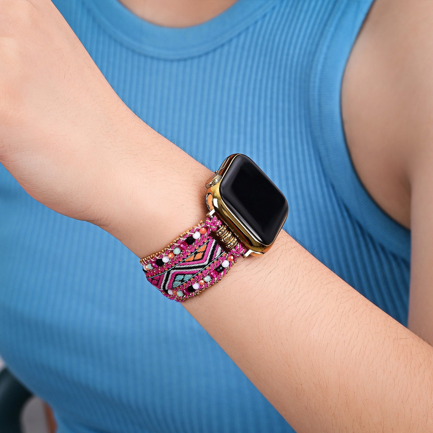 Jacquard & Crystal Beaded Apple Samsung Fitbit Watch Strap