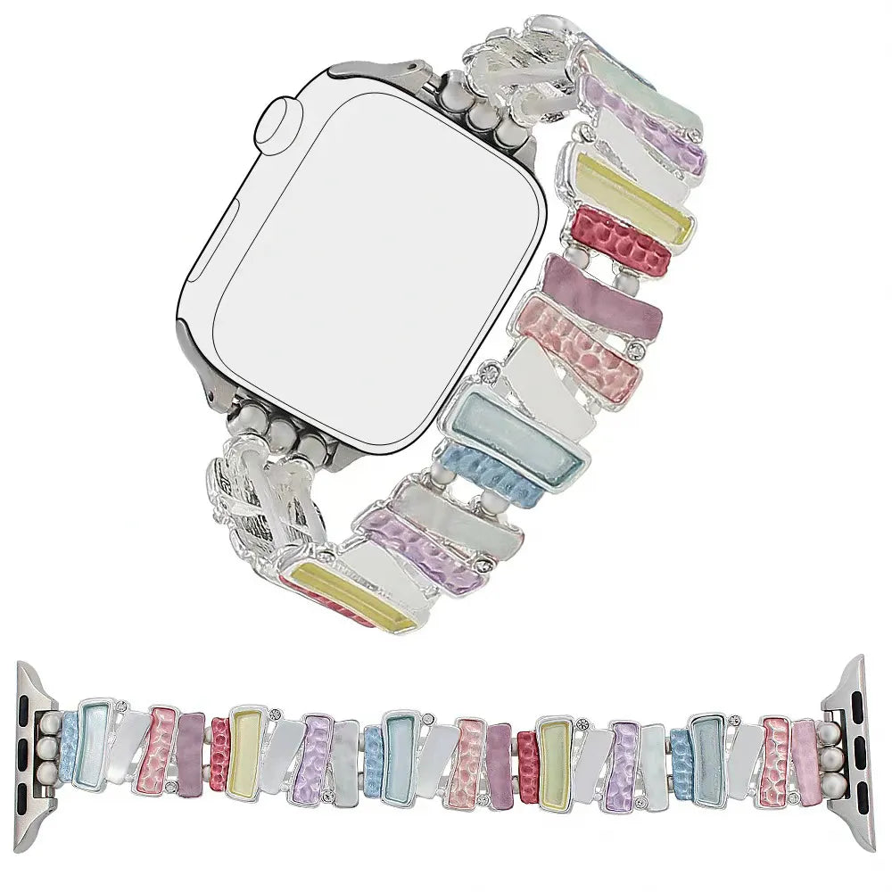 Smartwatch with a colorful beaded band on a white background