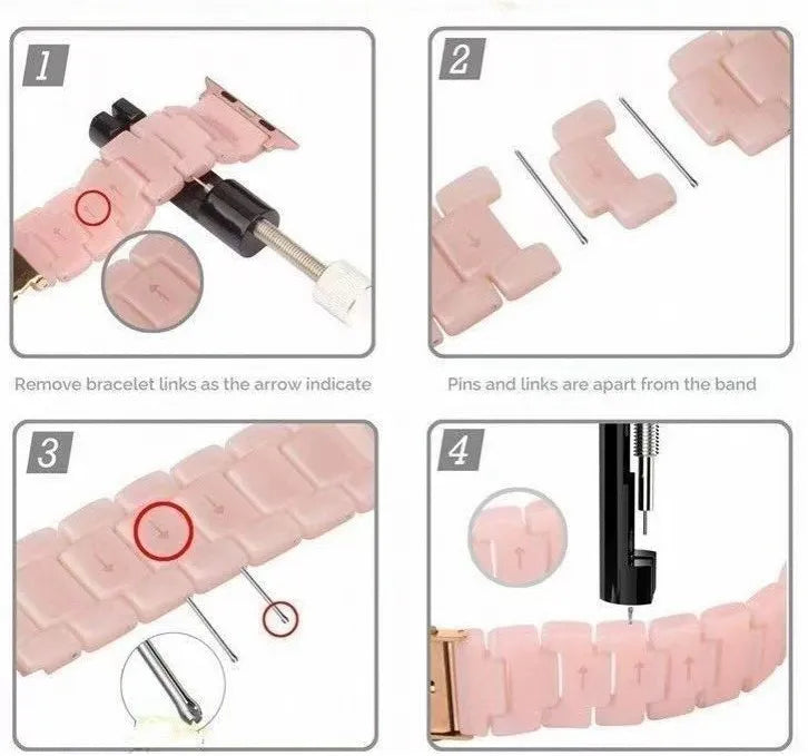 Step-by-step guide on how to remove and adjust a pink watch band.