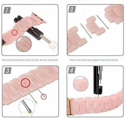 Step-by-step guide on how to remove and adjust a pink watch band.