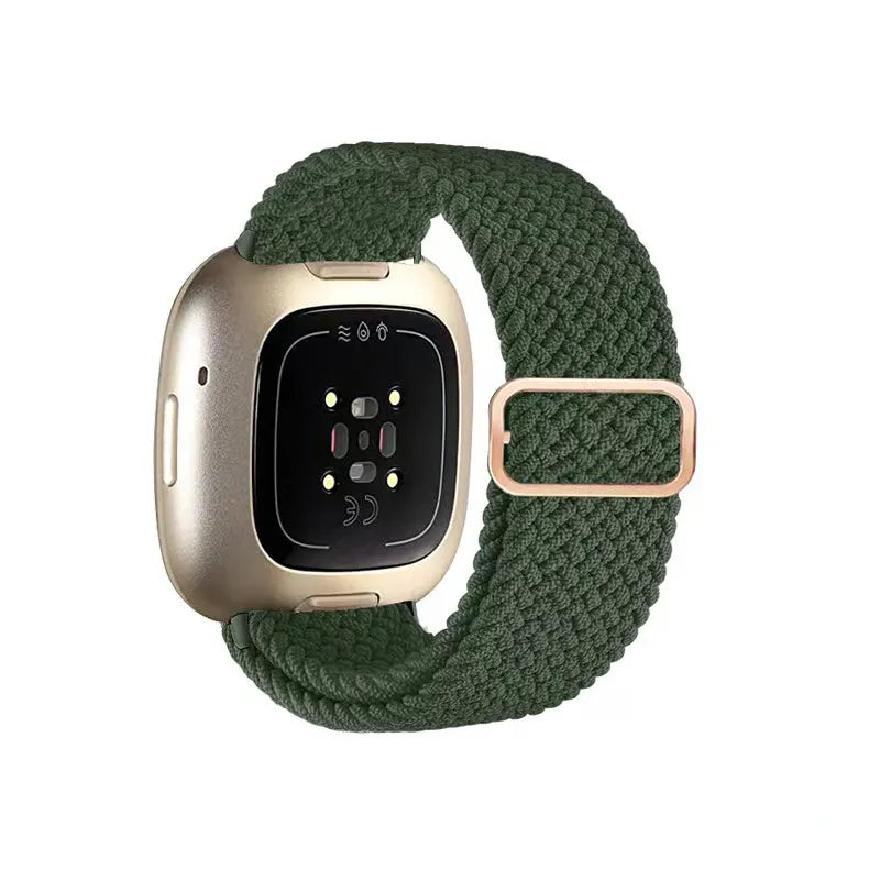 Smartwatch with a green braided band on a white background