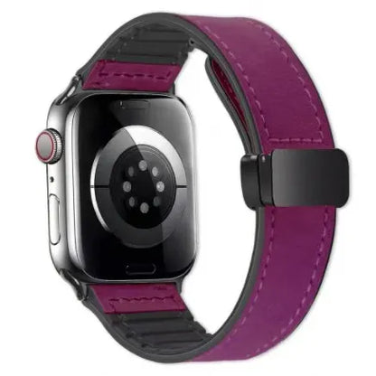 Smartwatch with a purple and black band on a white background