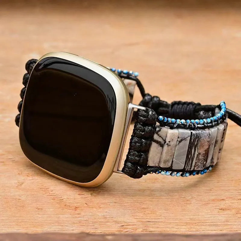 Smartwatch with a unique band on a wooden surface