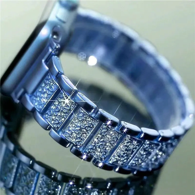 Close-up of a diamond-studded bracelet on a light background