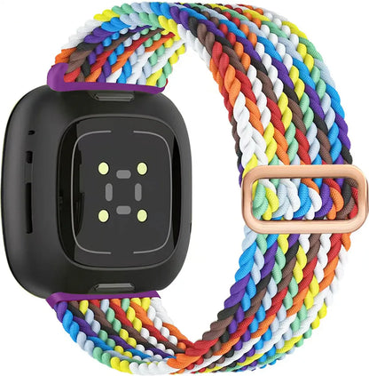 Smartwatch with a colorful braided band on a white background