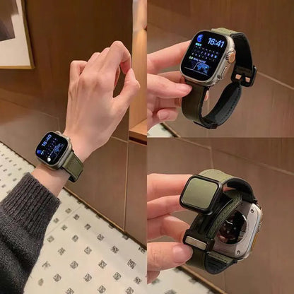 Smartwatch being worn and displayed with a focus on its screen and design.