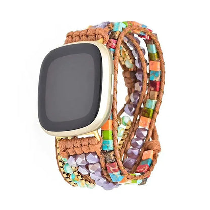 Smartwatch with a colorful beaded band on a white background